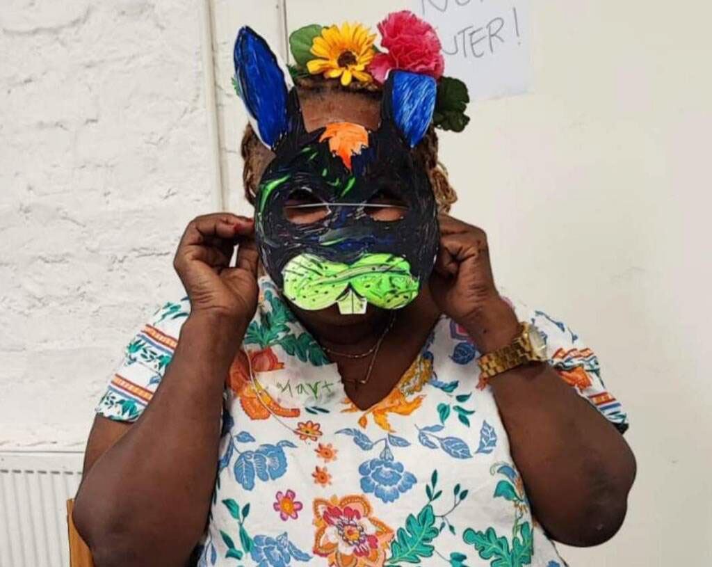 Woman wearing a funny animal mask